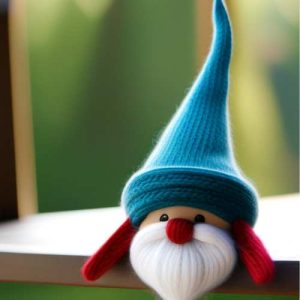 knitted gnome with blue hat