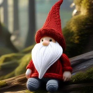 knitted gnome with red jacker